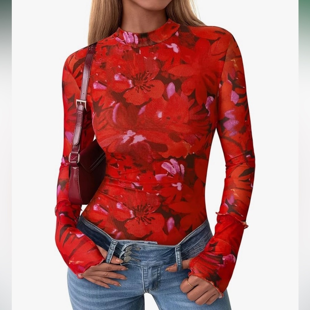 🆕Womens Mesh Floral Blouse - Picture 1 of 2